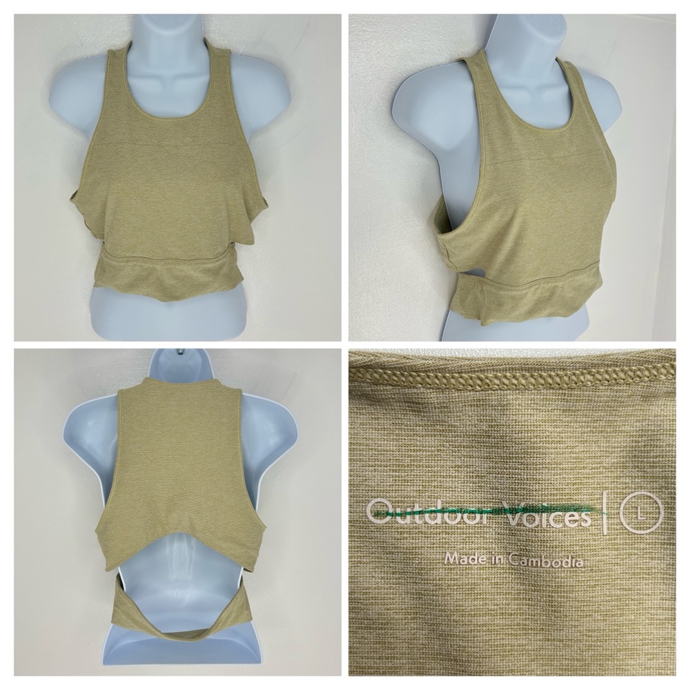 Outdoor Voices Slashback‎ Crop Top Sports Bra Tan Size Large High Neck Yoga Gym
